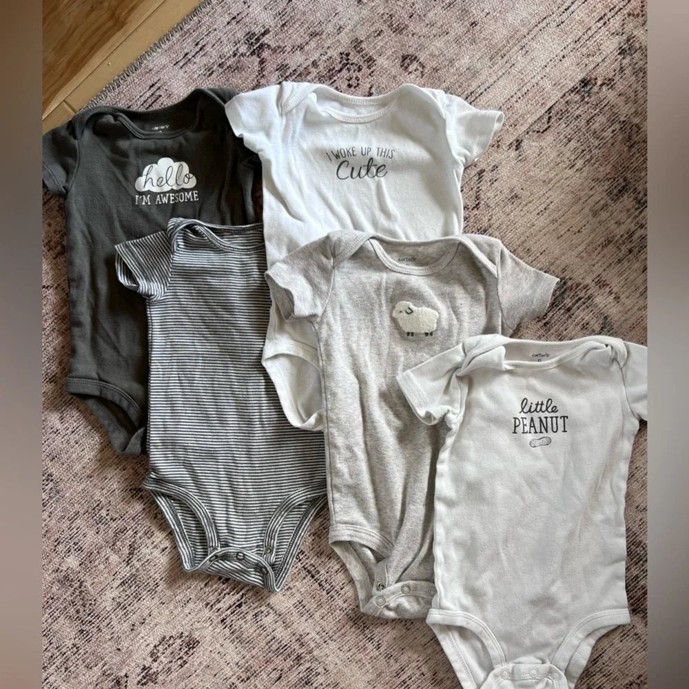 Carter's Gray and White Bodysuit Set Soft Cotton Snap Closures